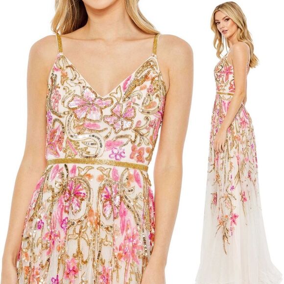 Mac Duggal 5671 Size 16 V-Neck Oyster Floral Embellished Spaghetti Strap Gown - Picture 12 of 12